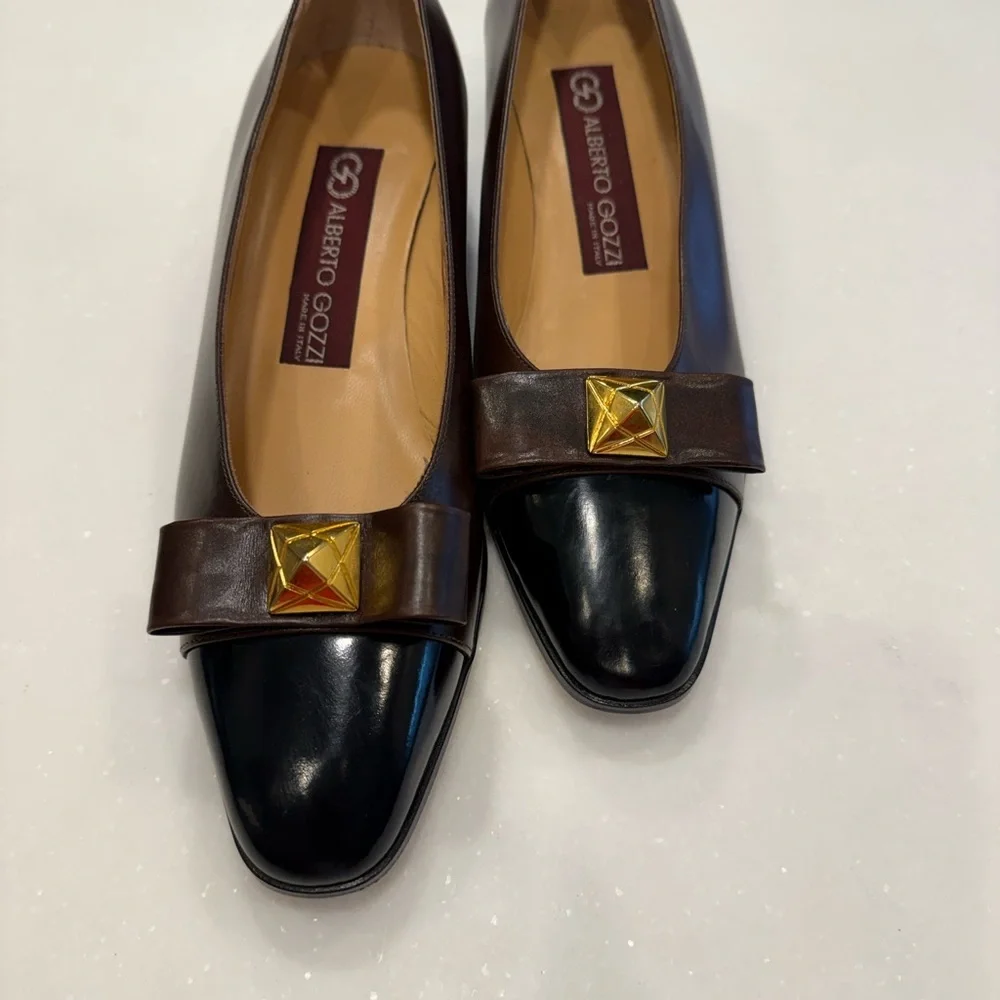 Alberto Gozzi Women’s Leather Kitten Heel Burgundy W/Black Toe Sz 8.5 Pristine